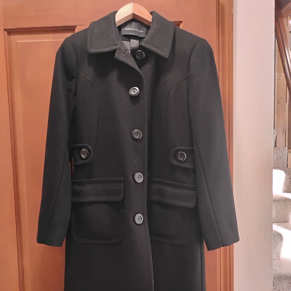 Moda Int'l Black Pea Coat, wool, size 4